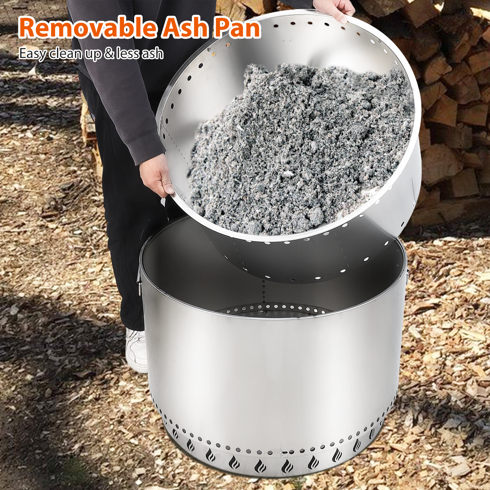 Portable Fire Pit for Outdoor Wood Burning, Smokeless, Removable Ash Pan