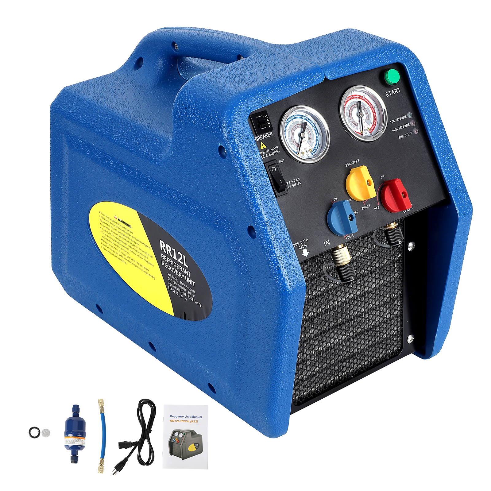 Refrigerant Recovery Machine 110V Portable Dual Cylinder for Automotive & HVAC