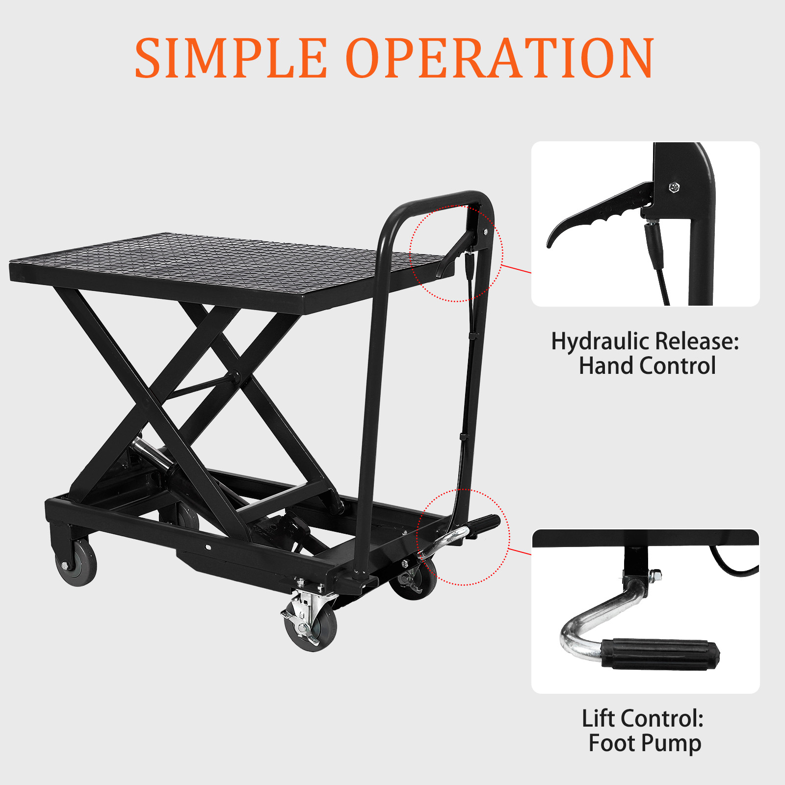 Hydraulic Lift Table Cart 1100lbs 33.5" Lifting Single Scissor Table Nonslip Pad