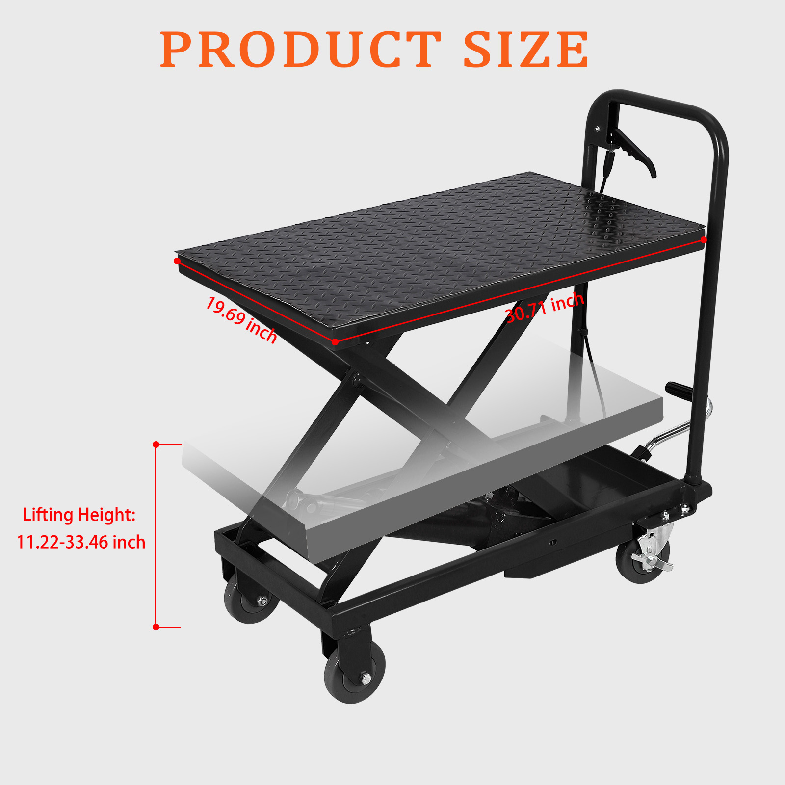 Hydraulic Lift Table Cart 1100lbs 33.5" Lifting Single Scissor Table Nonslip Pad