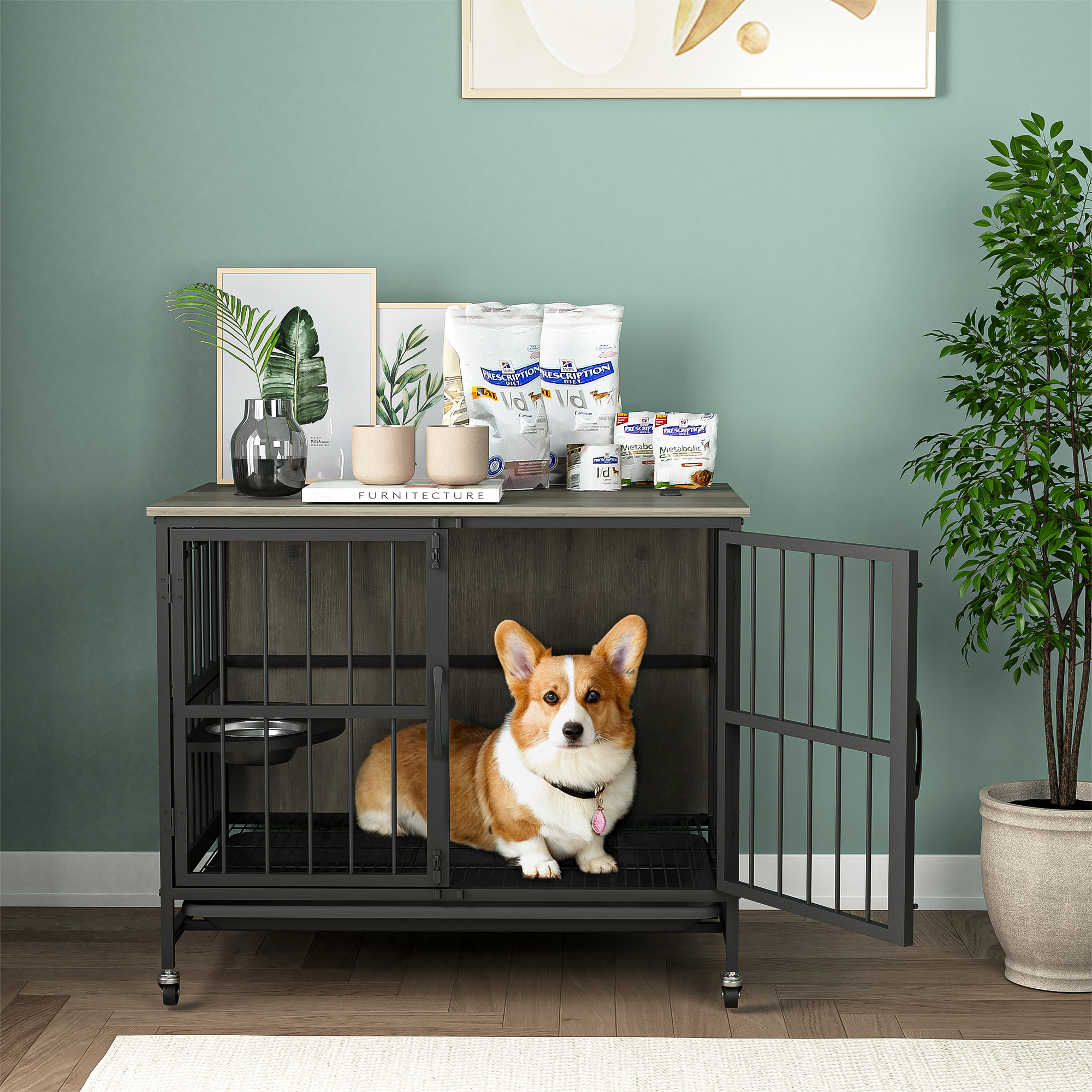 Heavy Duty Dog Crate Metal Pet Cage Kennel with Lockable 4 Wheels Double Door - Picture 19 of 22
