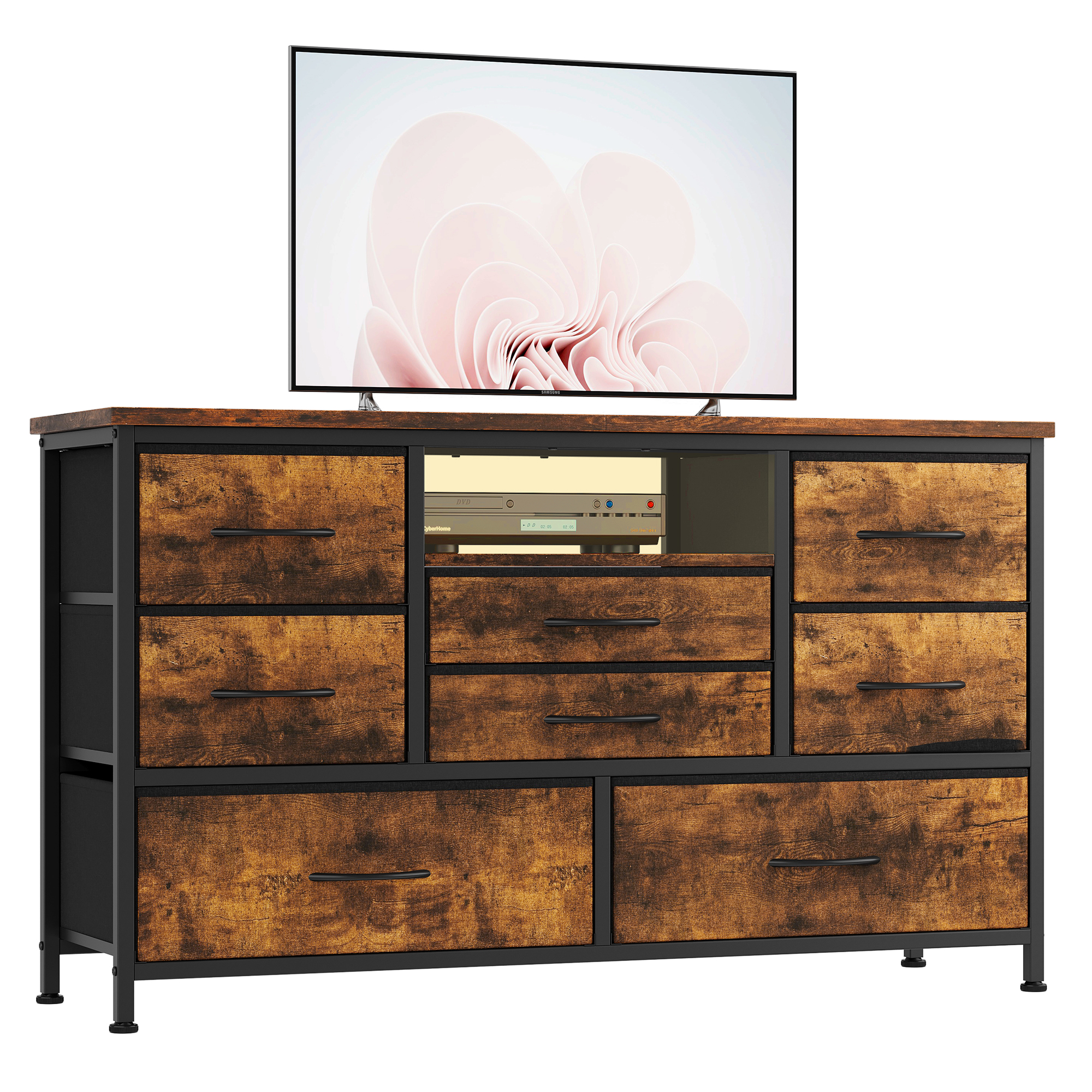 Dresser TV Stand With Power Outlet and LED Lights for Bedroom and Living Room   