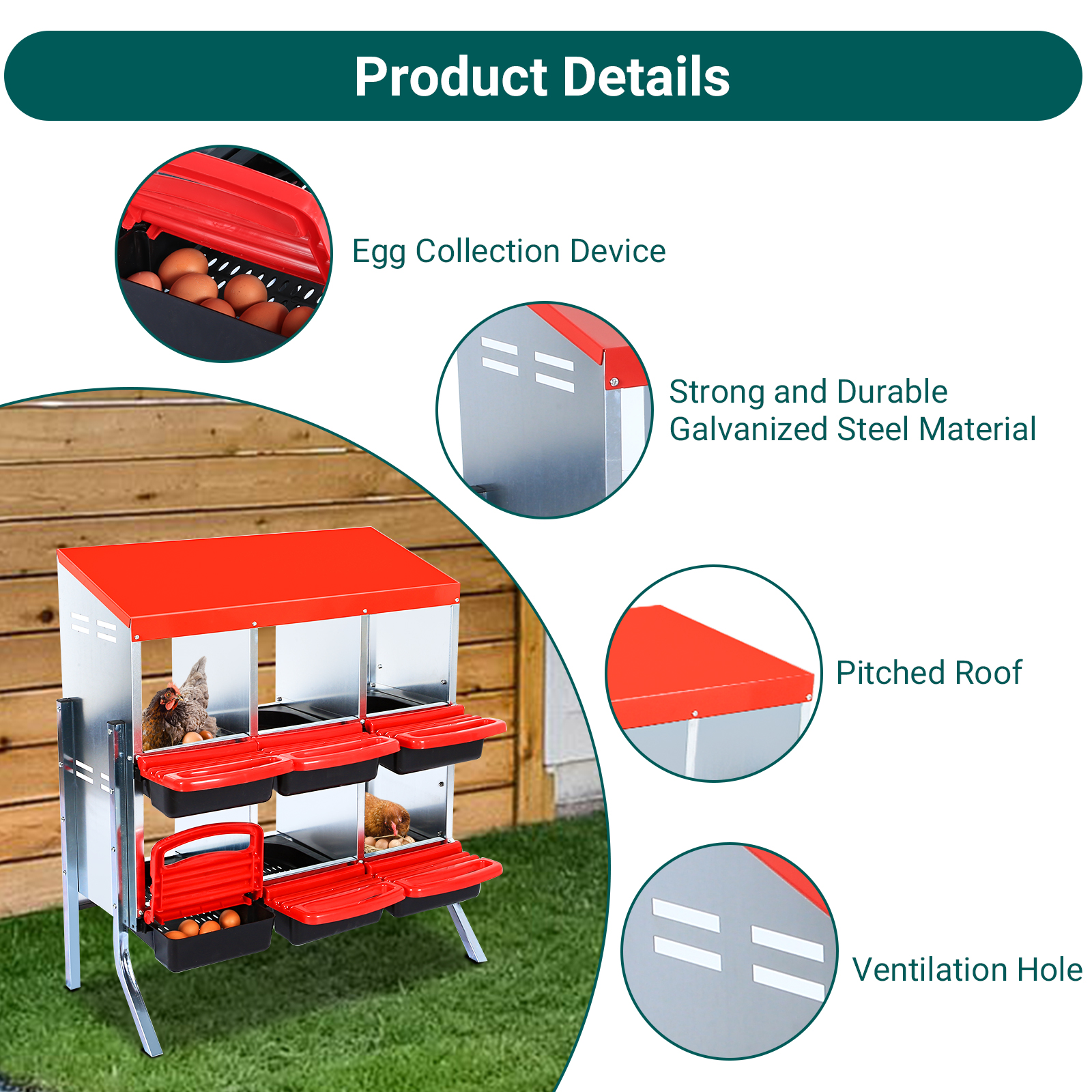 6/8/10 Compartment Roll Out Nesting Box for Chickens Roll Away Eggs Laying Boxes