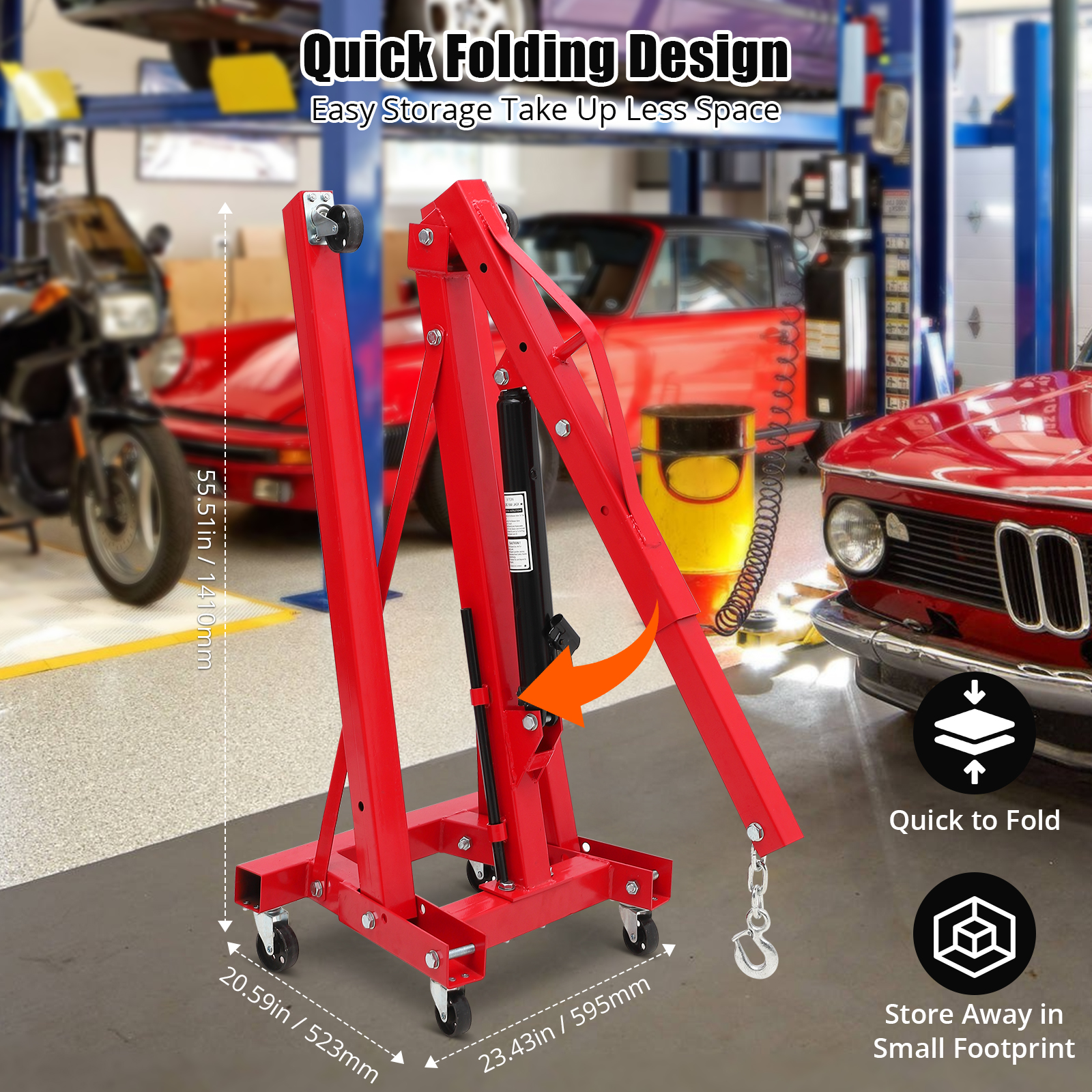 2 Ton Heavy Duty Engine Hoist Cherry Picker Workshop Crane Load Lift Tool