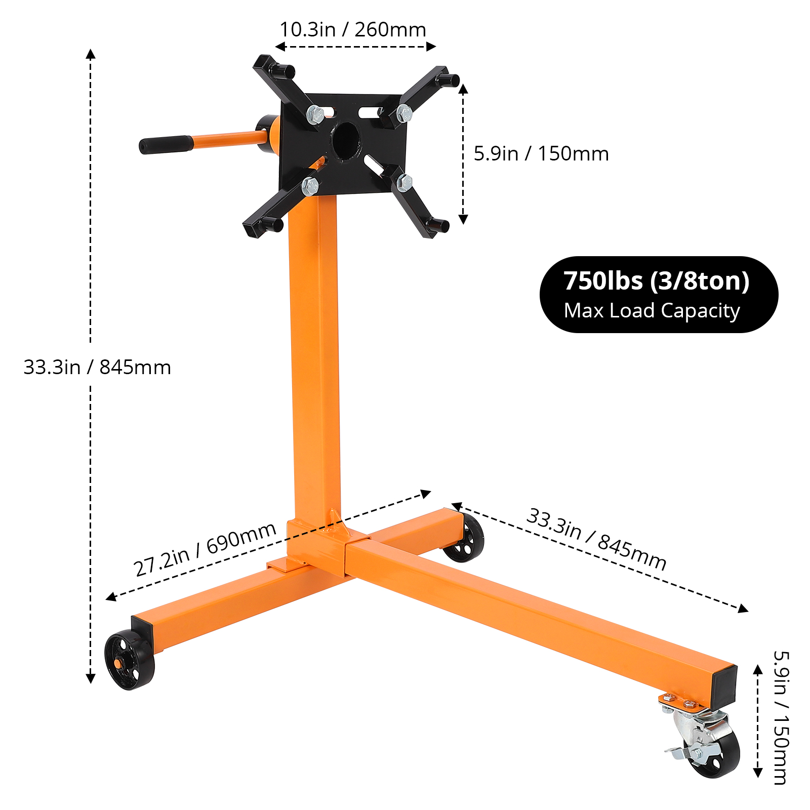 Folding Engine Stand Motor Hoist Dolly W/ Adjustable Mounting Head Car Repair