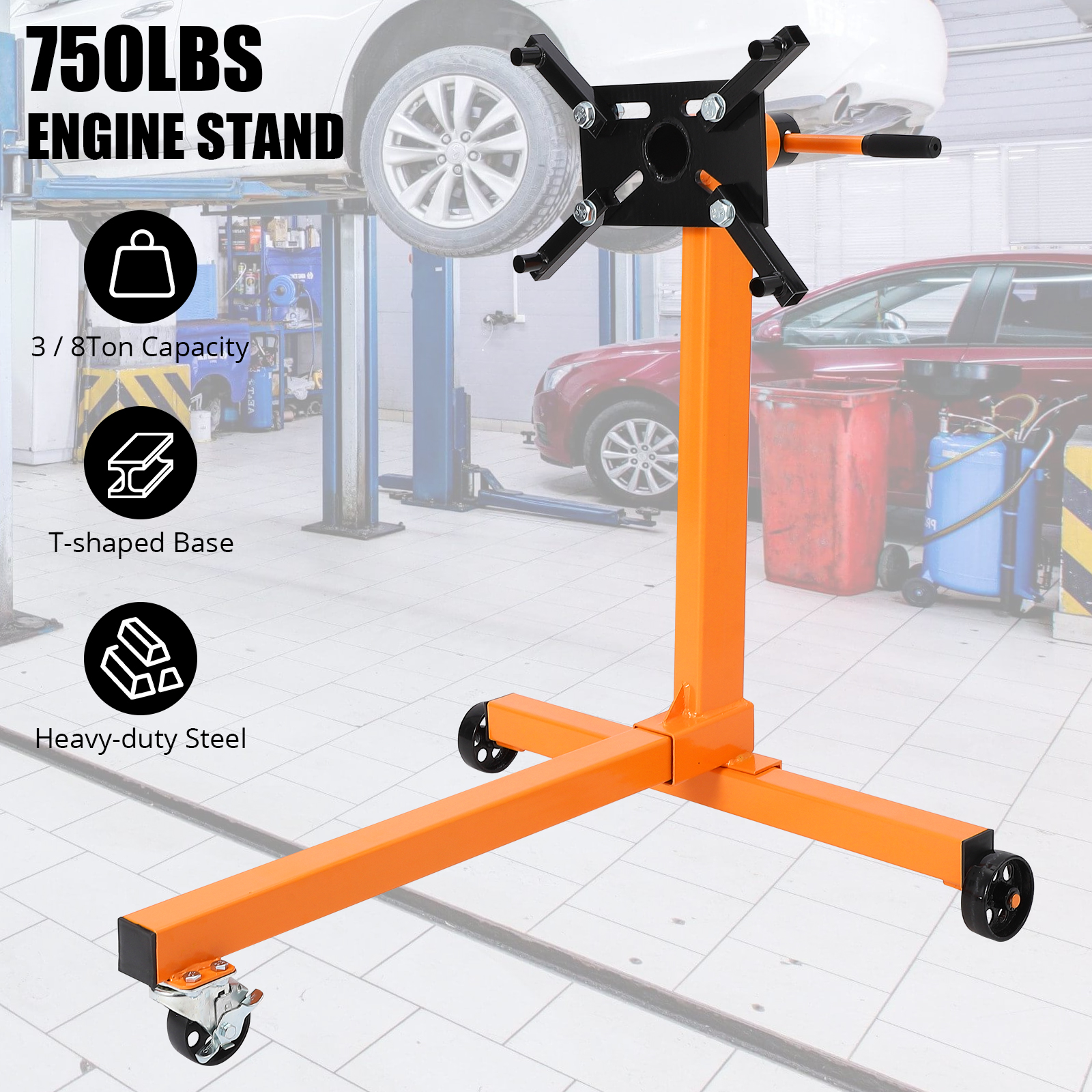 Folding Engine Stand Motor Hoist Dolly W/ Adjustable Mounting Head Car Repair