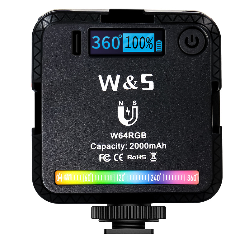 W64rgbミニポータブルポケット写真照明ビデオライト調整可能な磁気設置内蔵リチウム電池フィルライト