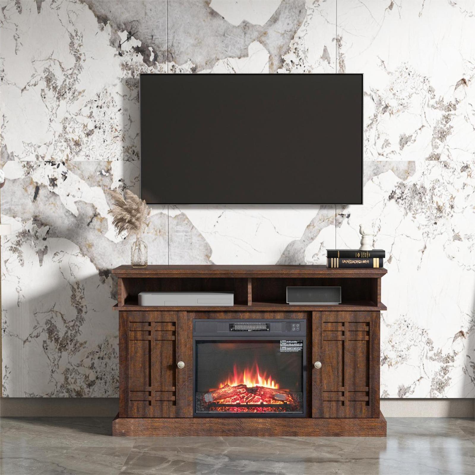 TV Stand Entertainment Center Media Console with Electronic Fireplace for 70" TV