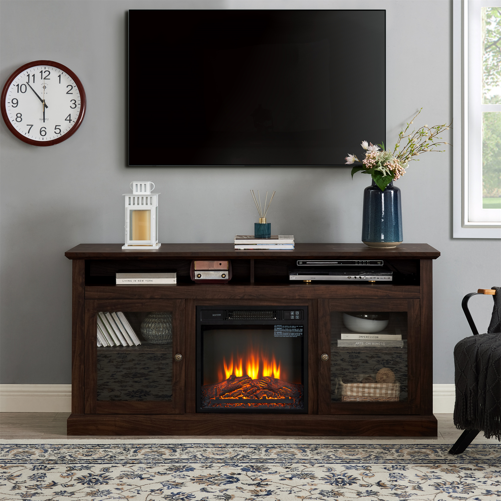 TV Stand Modern Entertainment Console With 18" Fireplace Insert for TV Up To 65"