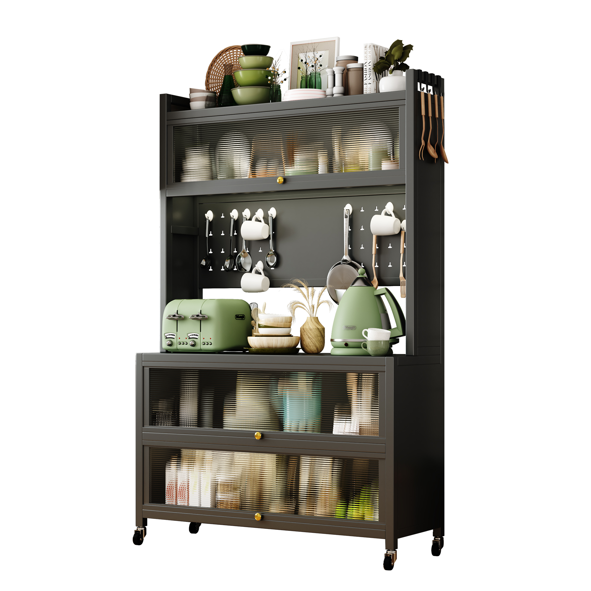 Kitchen Bakers Rack Coffee Bar Station Utility Storage Shelf Organizer W/ Wheels