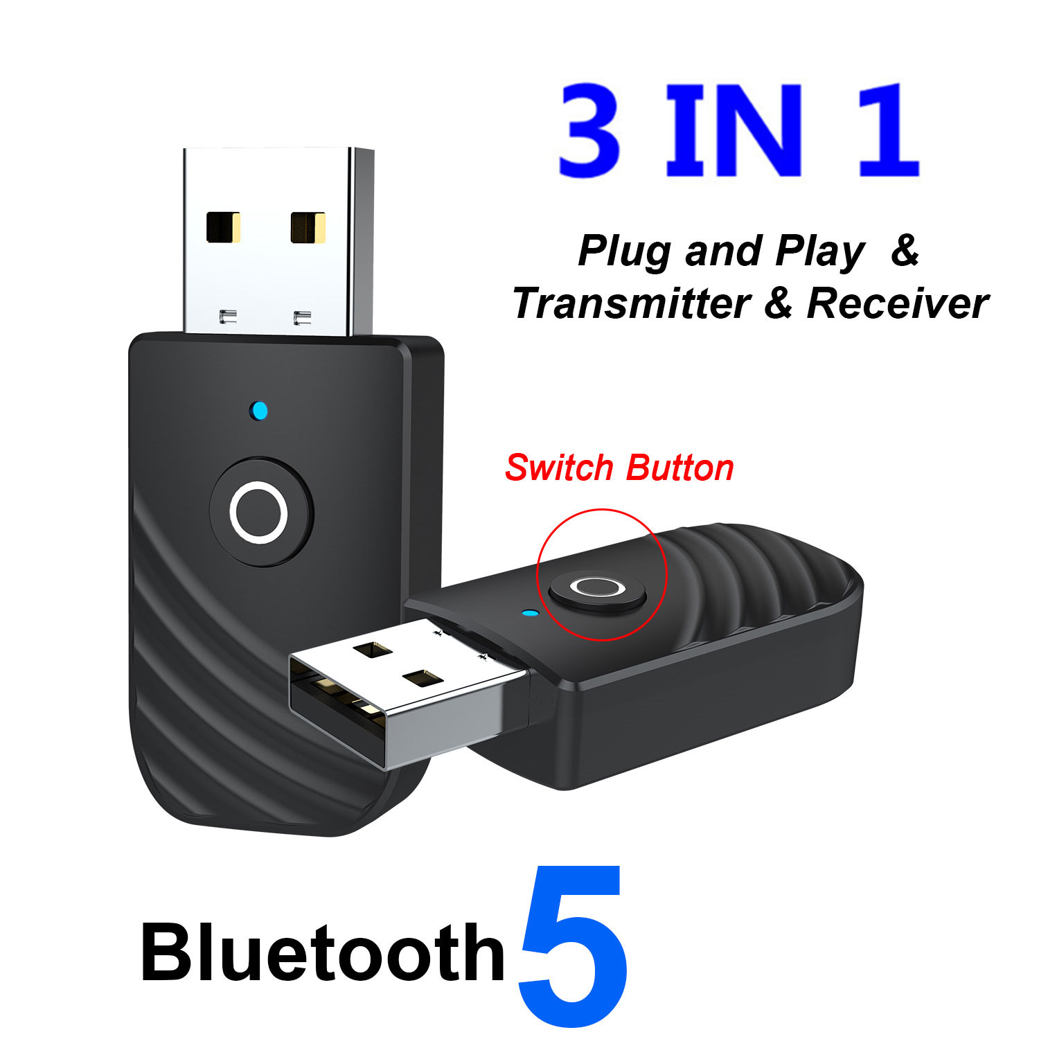 Sy319 3-in-1 Bluetooth 対応 5.0 オーディオ レシーバー トランスミッター USB アダプター テレビ PC カー Aux スピーカー用