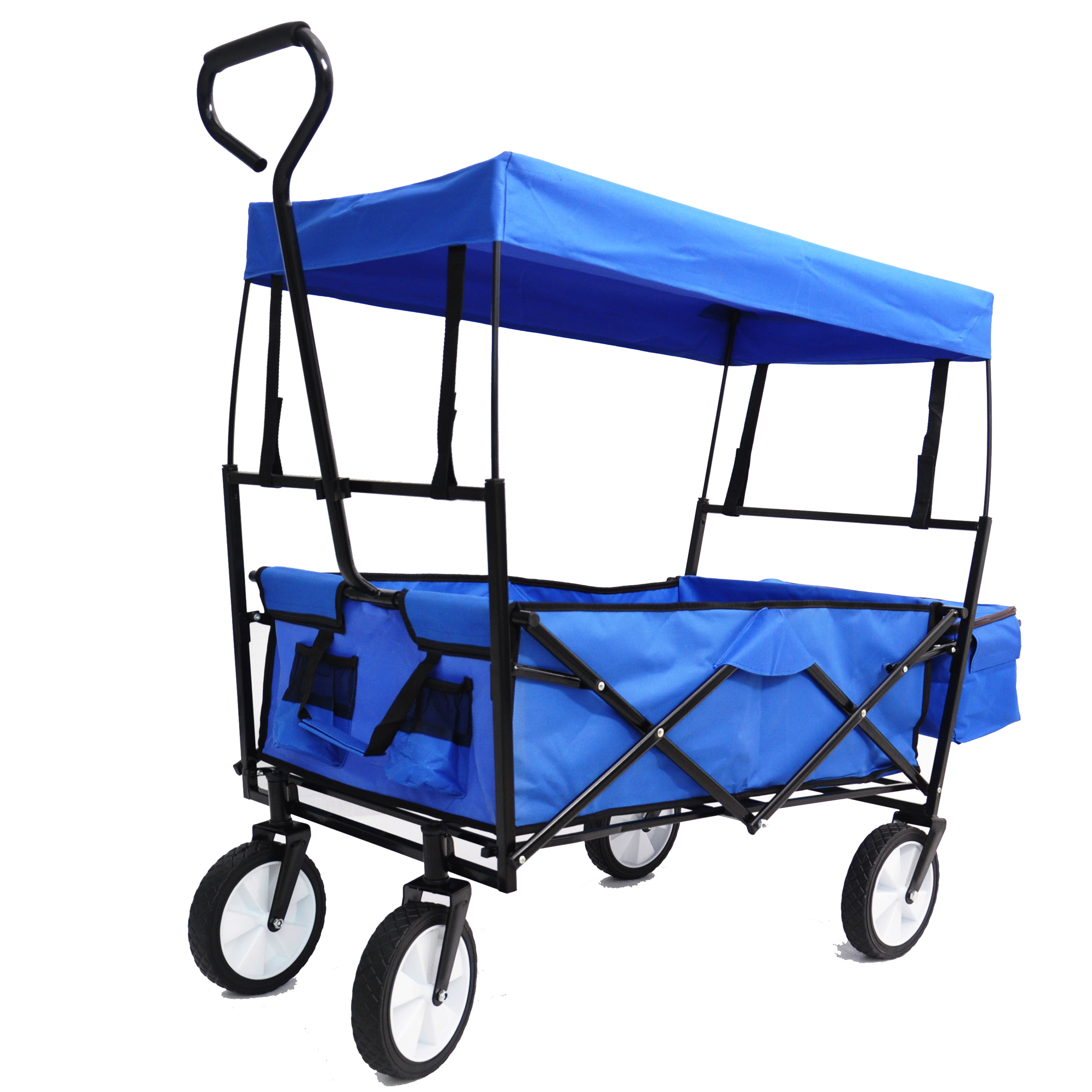 Folding Wagon Cart Collapsible Garden Cart with Canopy Outdoor Picnic Beach US