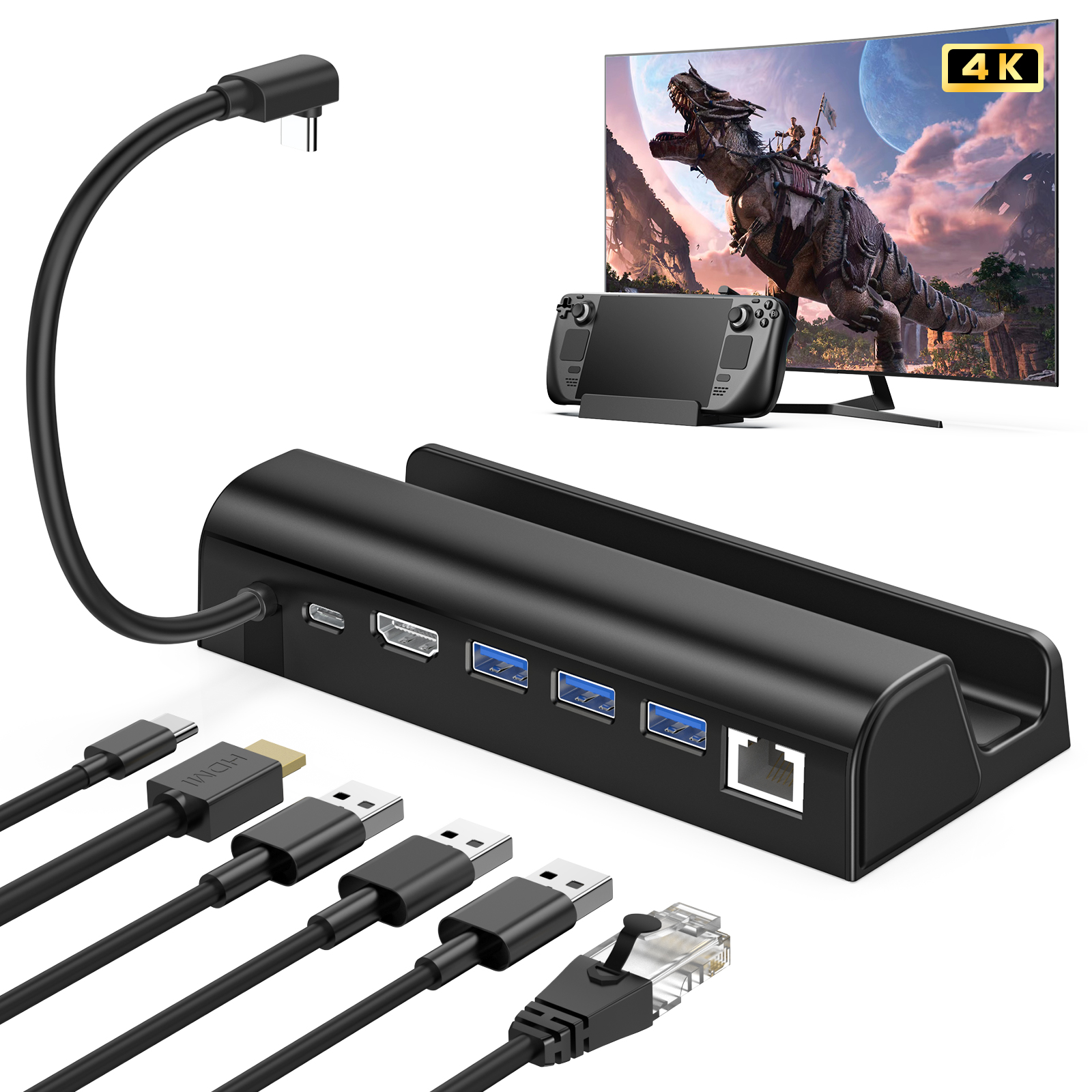 -6-in-1 ドッキング ステーション: HD-MI 対応の 4K@60Hz 出力、ギガビット イーサネット入力、3 つの USB-A 3.0 ポート、USB-C 充電ポートを装備し、新しい方法を探