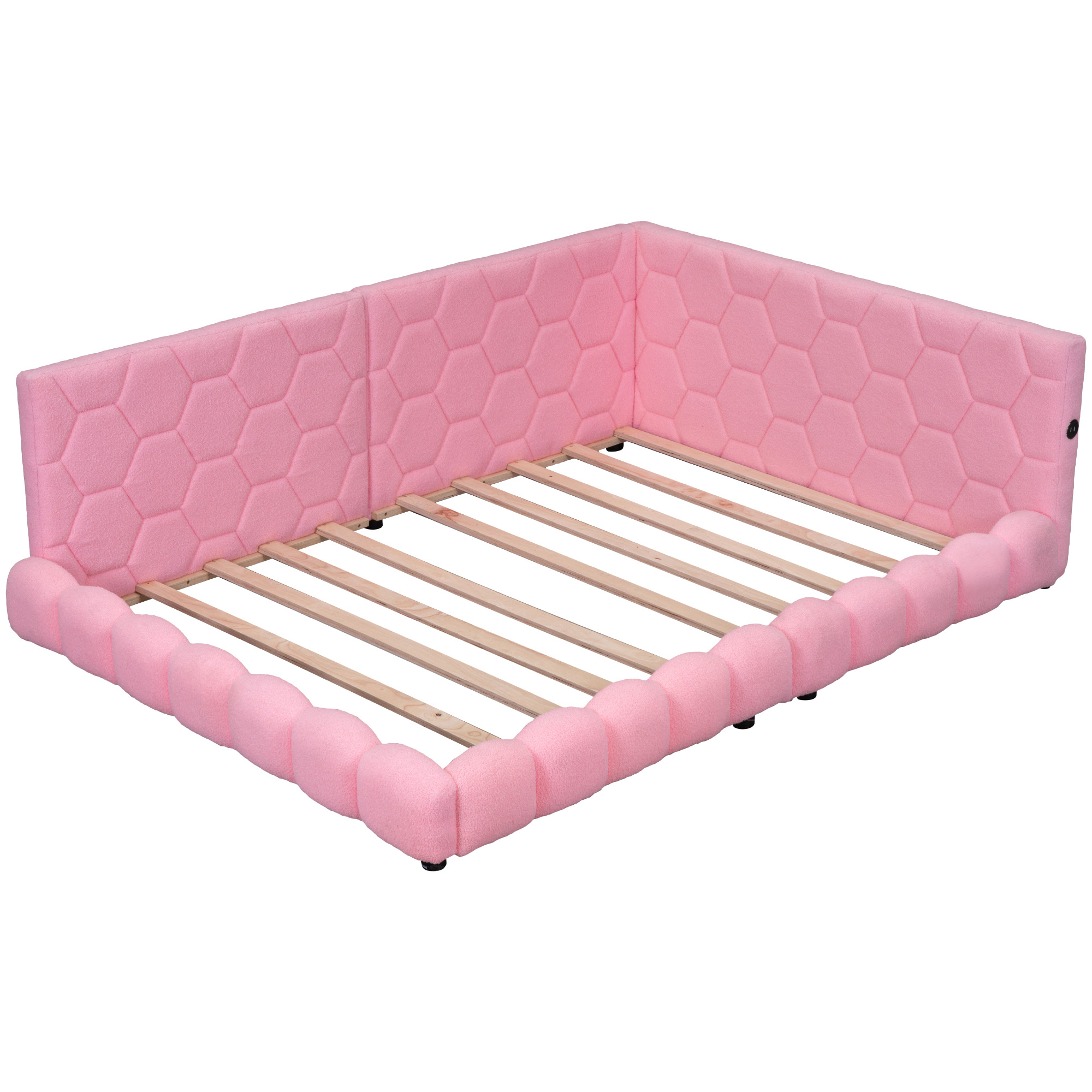 Upholstered Full Size Platform Bed For Living Room Wood Corner Daybed Frame