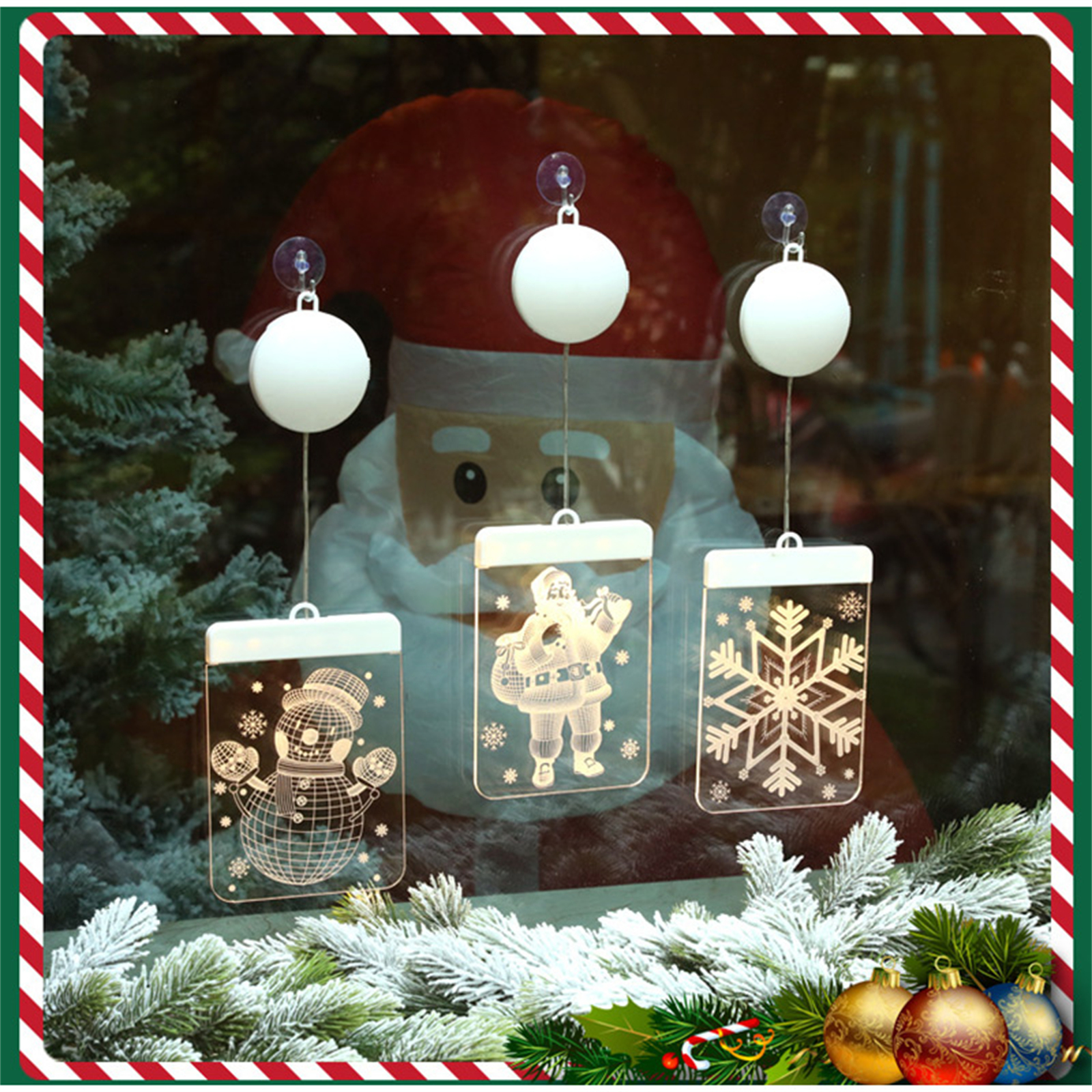 クリスマス ライト ウィンドウ ハンギング ランプ 3d ナイト ライト ハッピー ホリデーの装飾のための吸盤付き