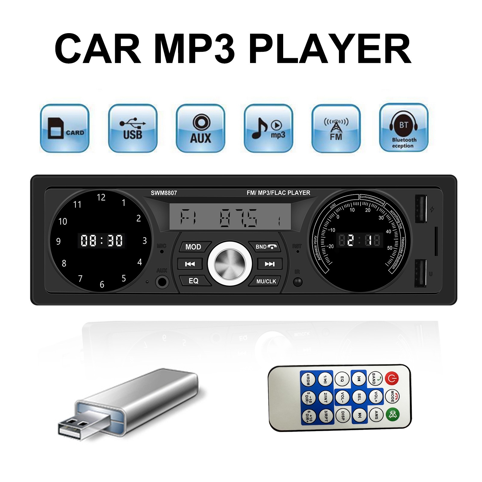 1 Din カー MP3 プレーヤー 7388 パワーアンプ ラジオ 温度表示機能付き Bluetooth 対応 音楽プレーヤー