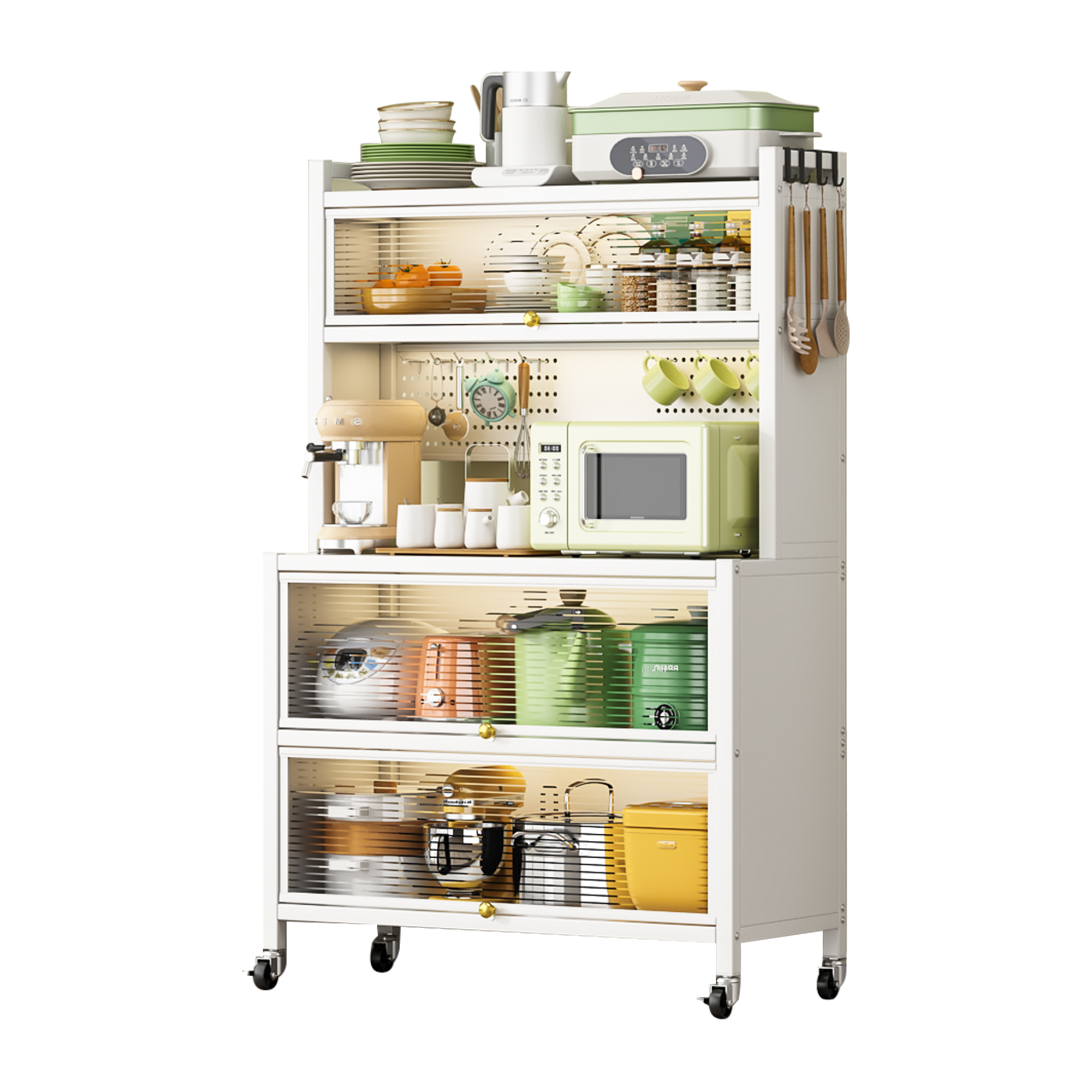 Kitchen Bakers Rack Coffee Bar Station Utility Storage Shelf Organizer W/ Wheels