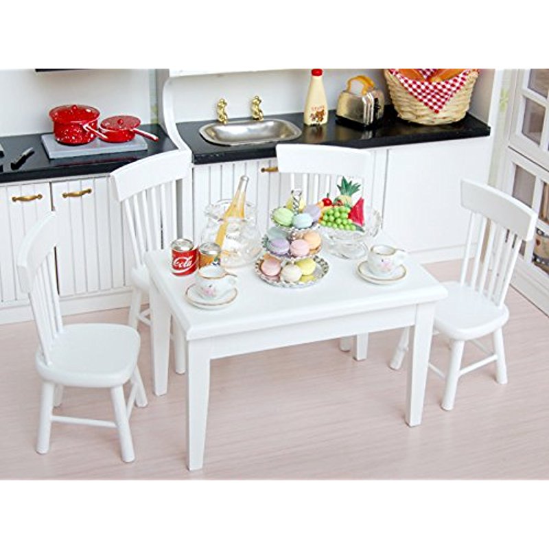 Barbie Table And Chair Set & 5pcs 1/12 Wooden Kitchen Dining Table