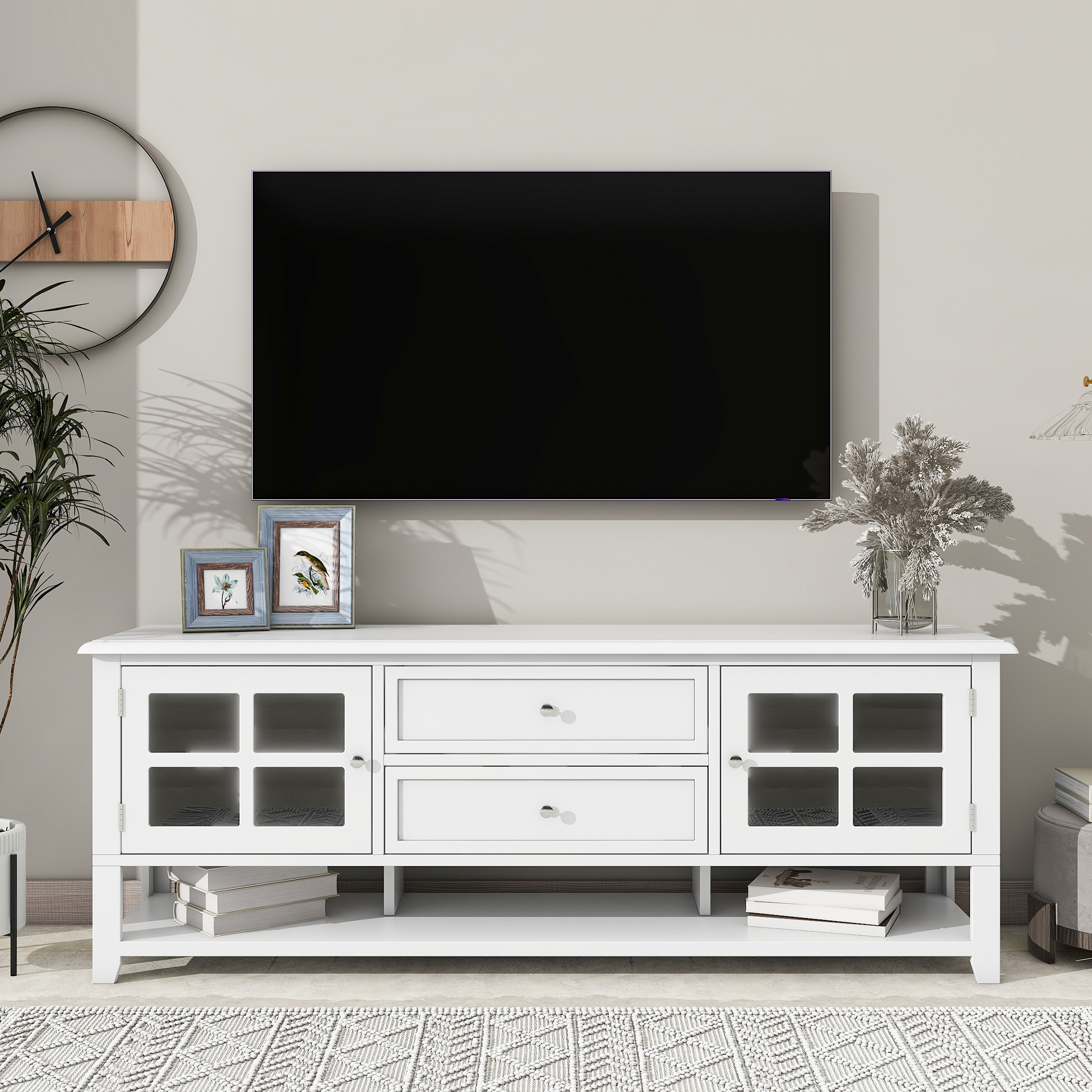 Modern TV Stand For 60" TVs Entertainment Center w/ 2 Drawers 2 Doors & Shelf