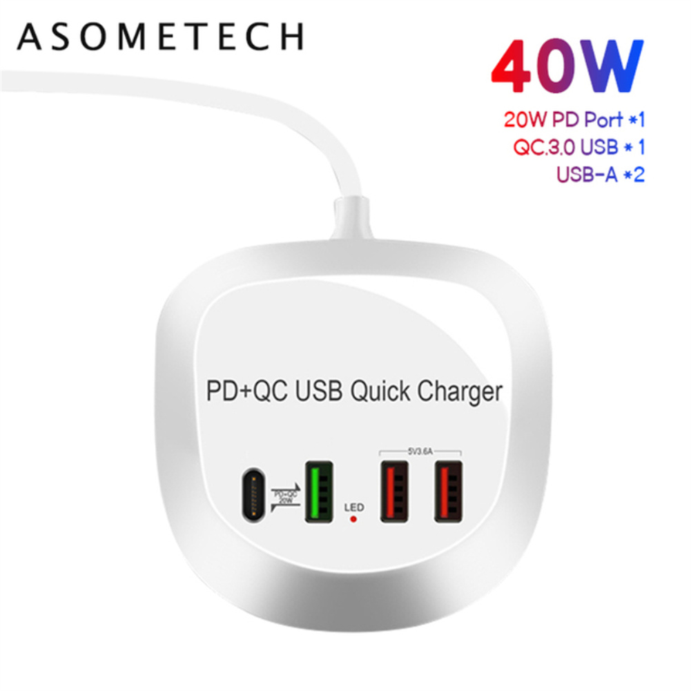 4 ポート Usb 充電器ハブ 40 ワット Pd Qc3.0 急速充電アダプター電話充電器互換 Iphone Xiaomi サムスン Huawei