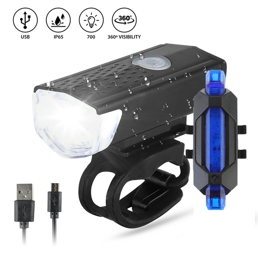 Bike Bicycle Lights USB LED Rechargeable Set Road Bike Headlight & Taillight