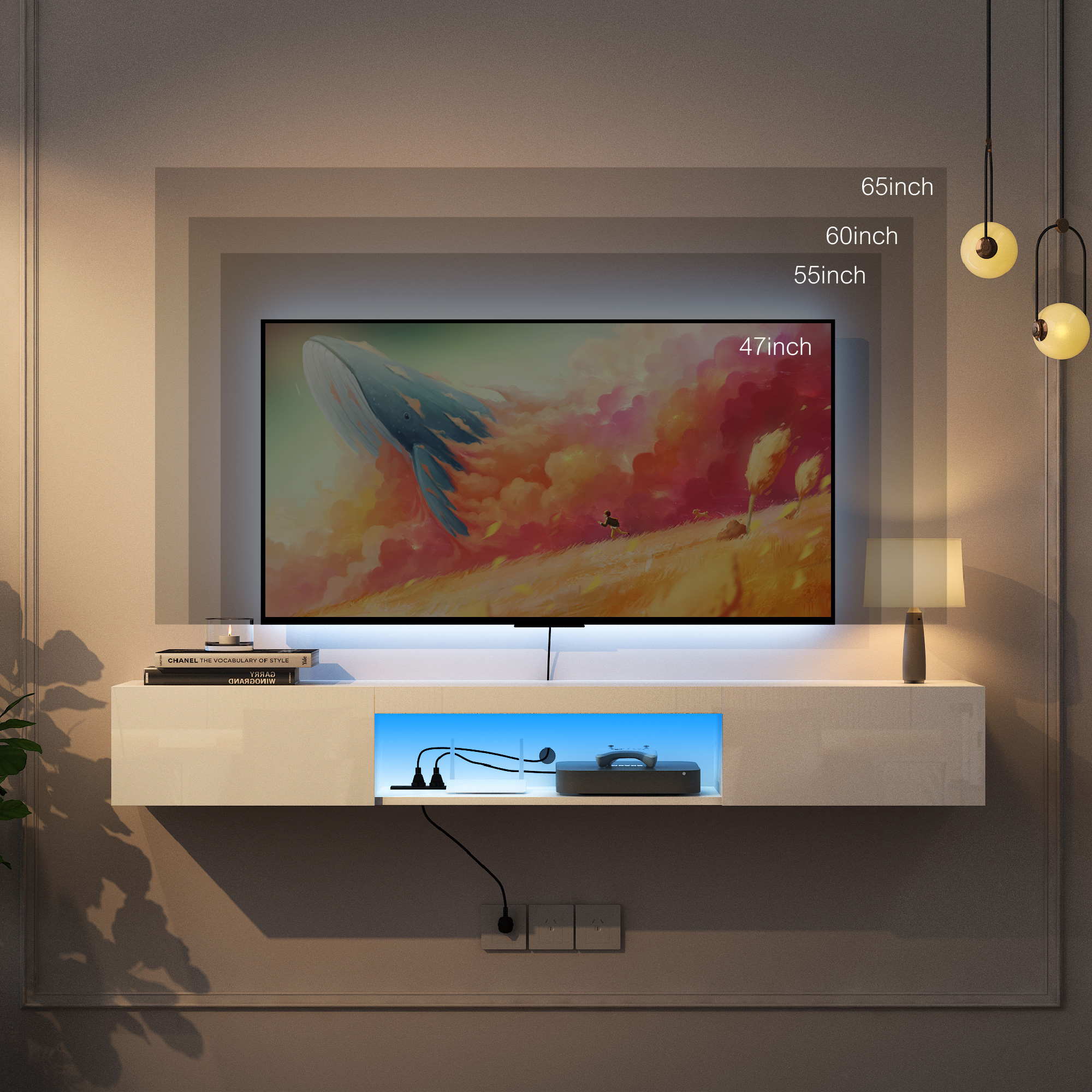 Wall Mounted Floating TV Stand W/Remote Control LED lights  Media Console Table