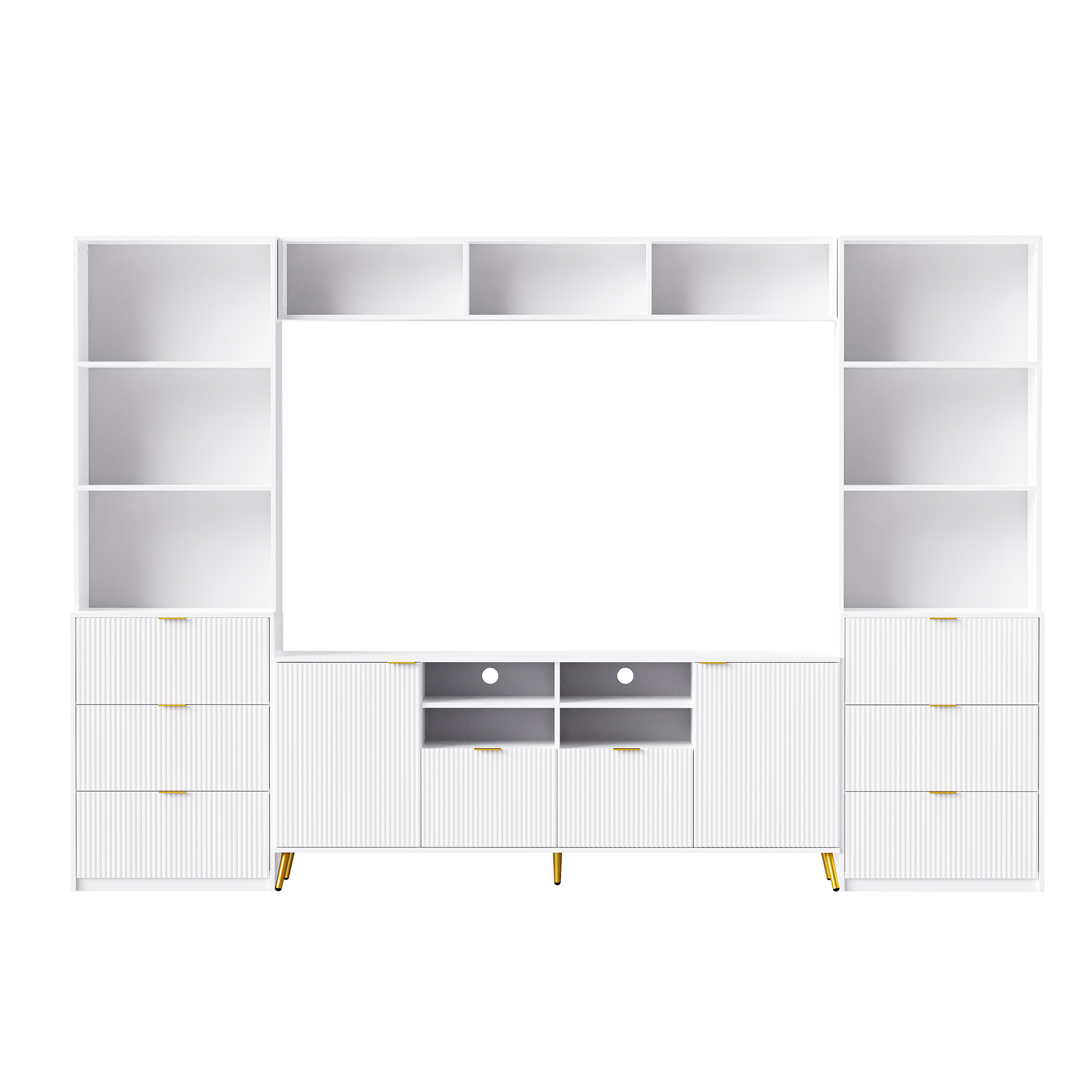 78.70" Entertainment Wall Unit Media Storage Cabinet With 13 Shelves, 8 Drawers