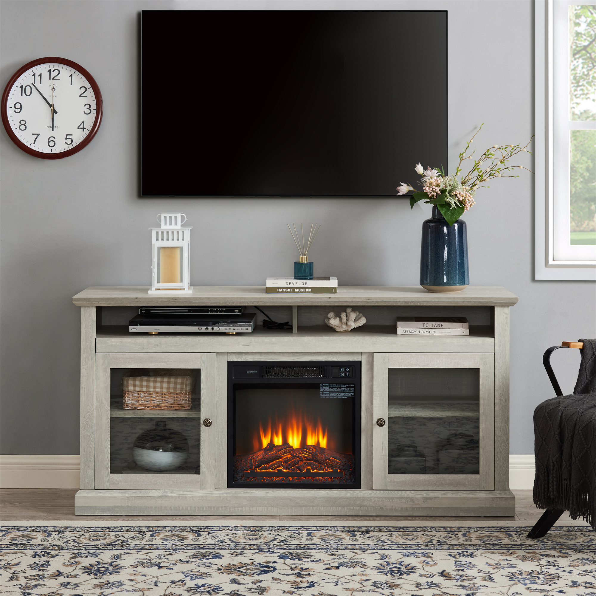 TV Stand Modern Entertainment Console With 18" Fireplace Insert for TV Up To 65"