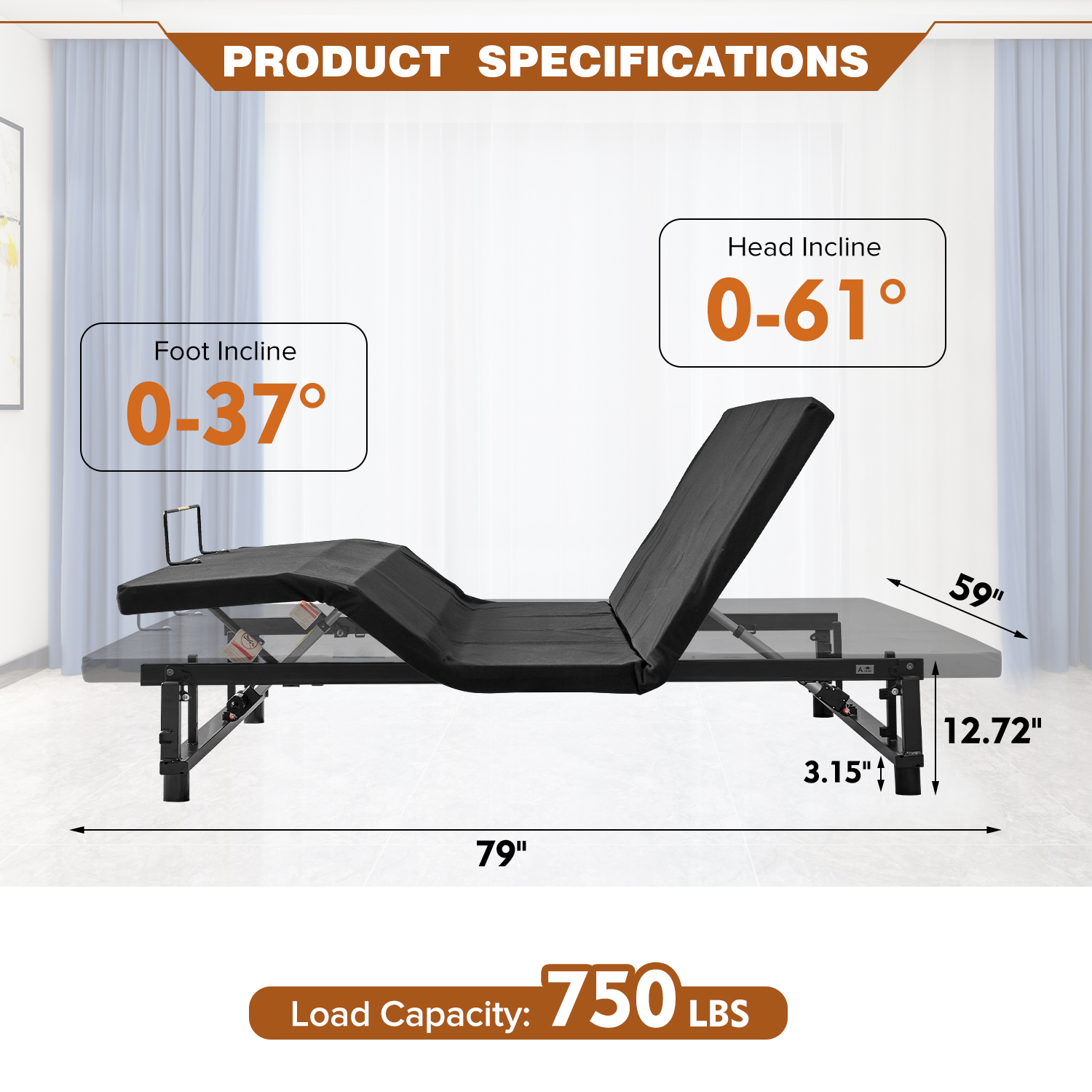 Electric Adjustable Bed Base Frame with Upgraded Motor & Wireless Remote Control