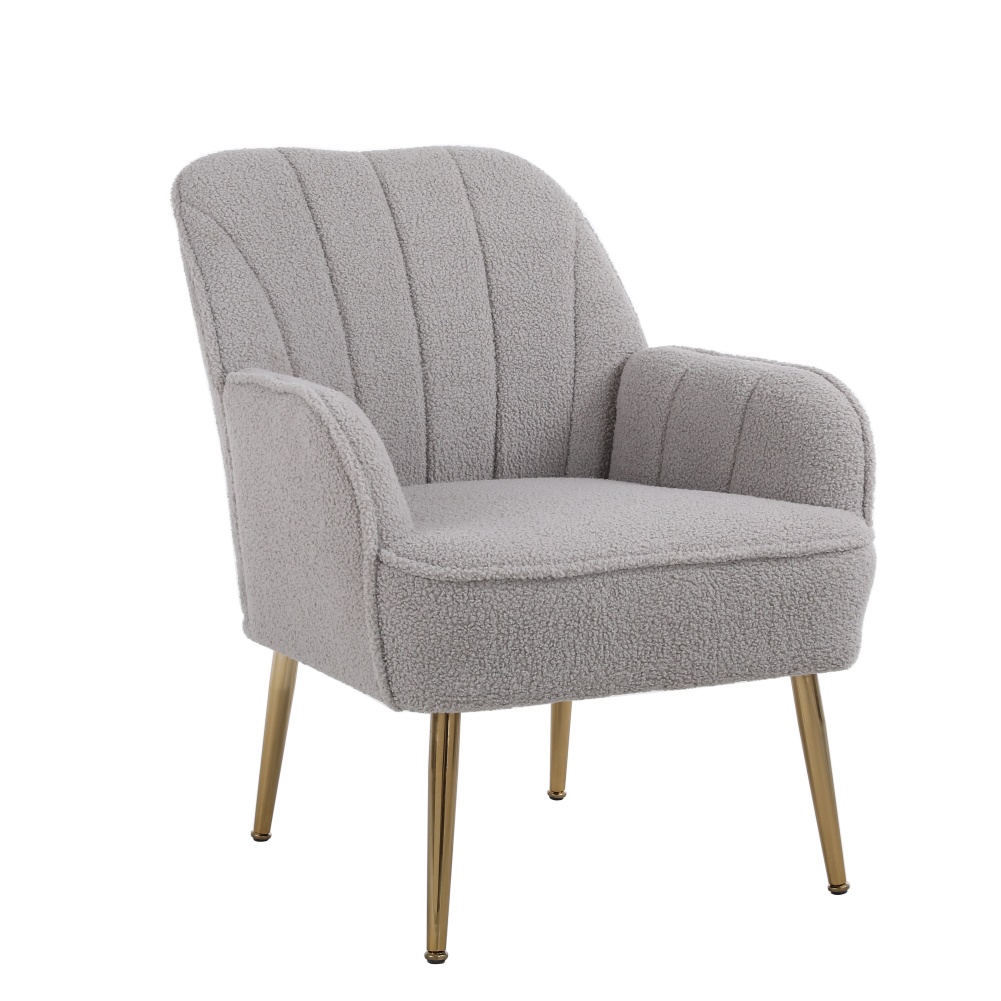 Modern Accent Chair Teddy Fabric Single Upholstered Armchair with Metal Legs