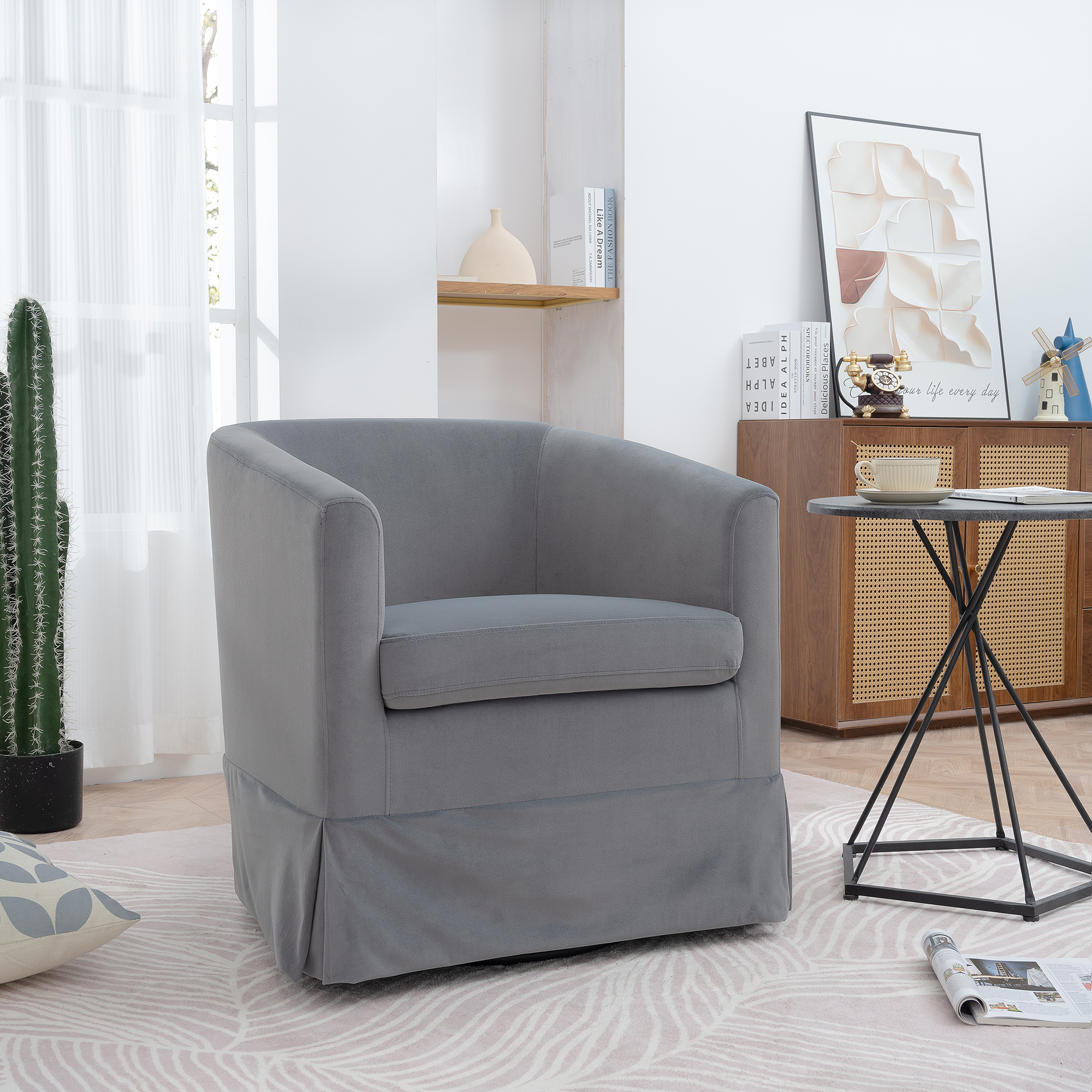 Swivel Barrel Chair Corduroy Upholstered Accent Sofa Chairs for Living Room US