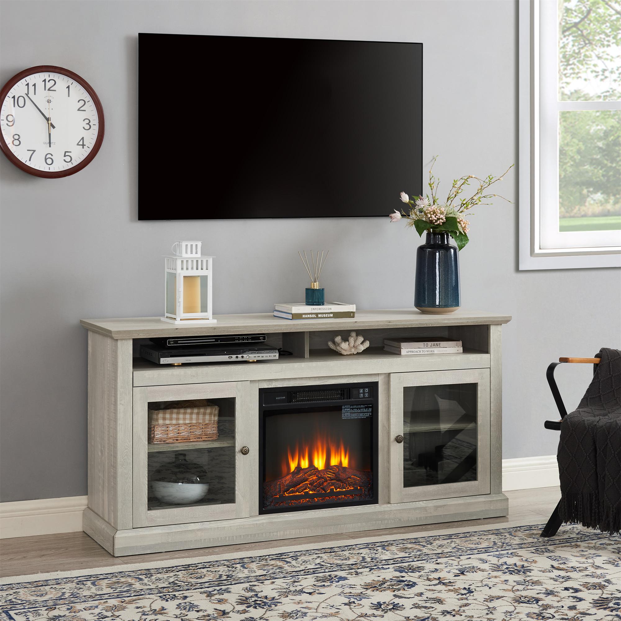 TV Stand Modern Entertainment Console With 18" Fireplace Insert for TV Up To 65"