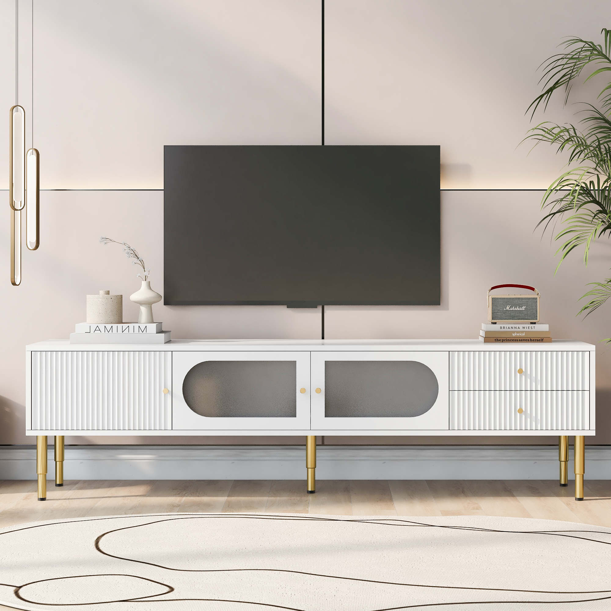 TV Stand With Storage Cabinet Drawer Media Entertainment Center For TV Up To 80"