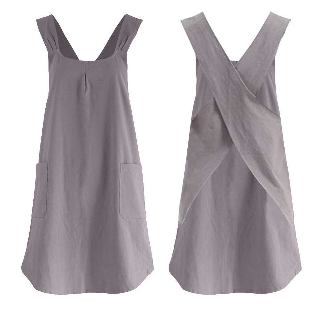 Men Women Adjustable Bib Apron with 2 Pockets Cross-shoulder Kitchen Cook Apron