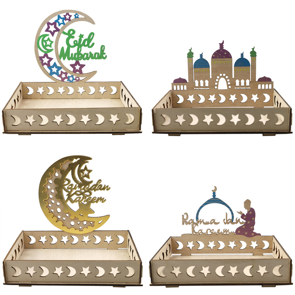 木製イードフードトレイの装飾ラマダンイードアルアドハーテーブルデザートトレイ工芸品家庭用イスラム
