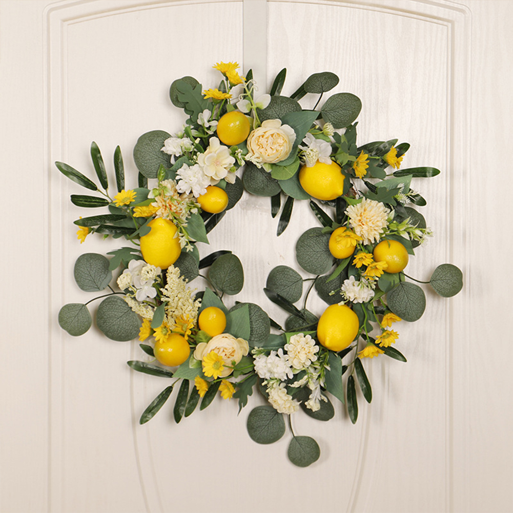 オリーブの葉 人工花輪 家 玄関ドア 壁 窓 装飾 シミュレーション レモン ガーランド