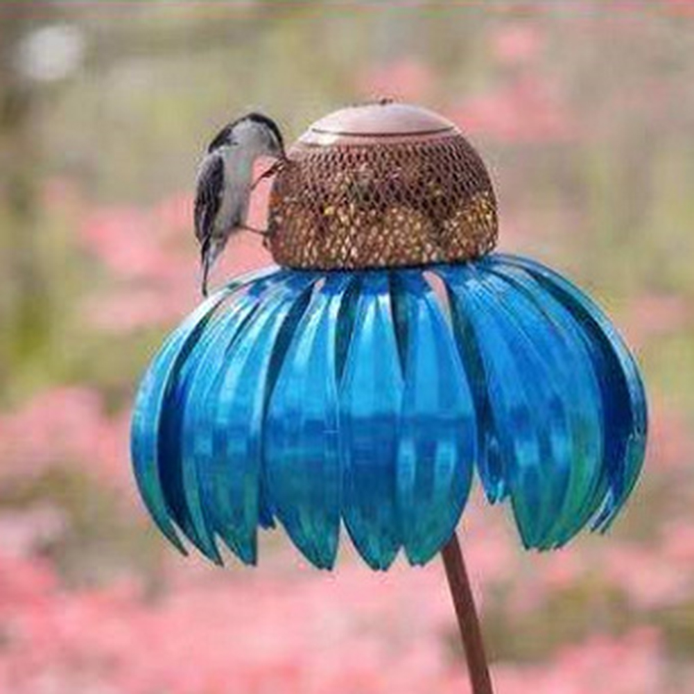 Creative Sensation Pink Coneflower Bird Feeder Outdoor Garden Yard Decors Blue 