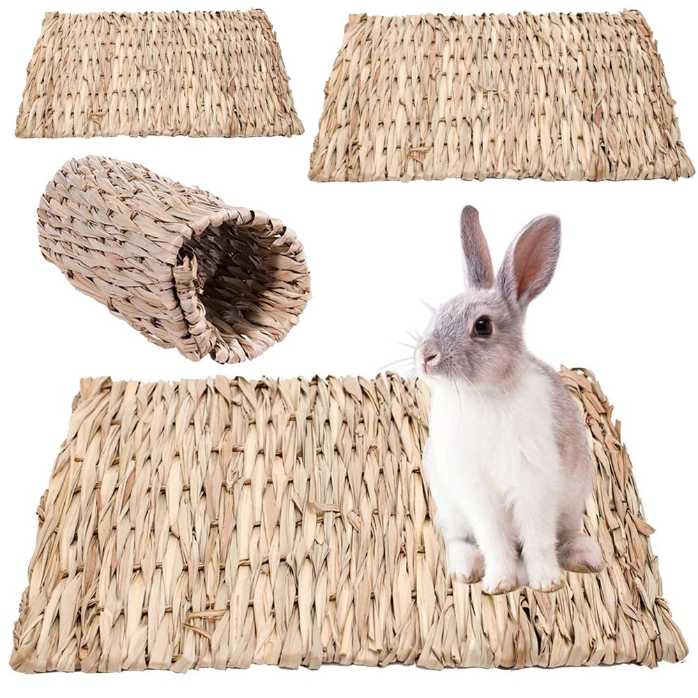 Small Animal Pet Grass Woven Bed Safe Chew Cage Mat Guinea Pig Rabbit Hamster DD 