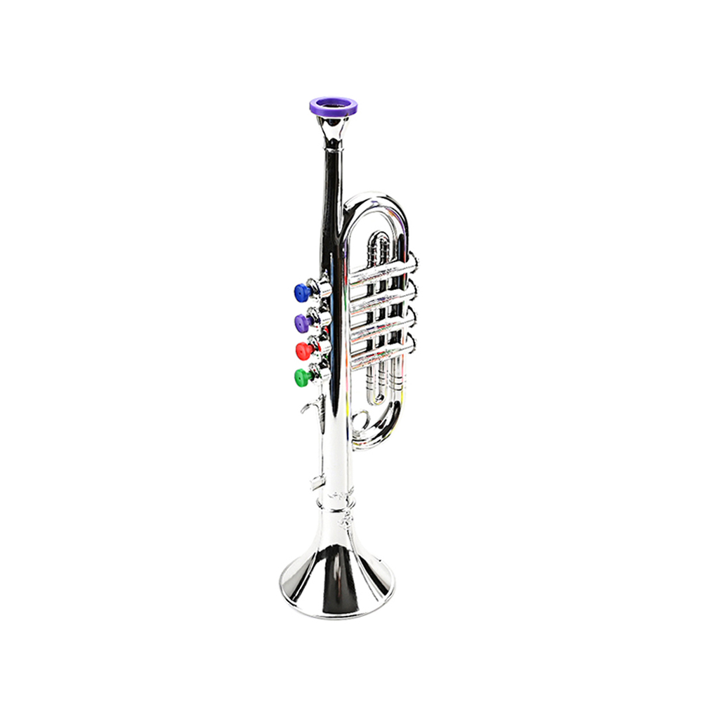 Trompeta de juguete educativo Musical para niños, instrumentos de viento  ABS, Trompeta dorada metálica con 4 Teclas de colores para niños -  AliExpress