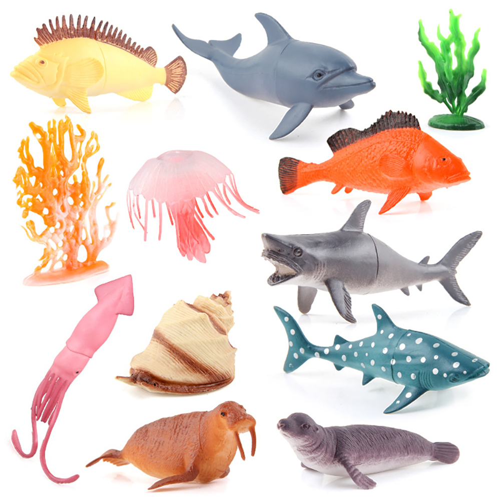 12点/セット 海洋動物 モデル ラゲ タコ アザラシ イルカ 装飾品