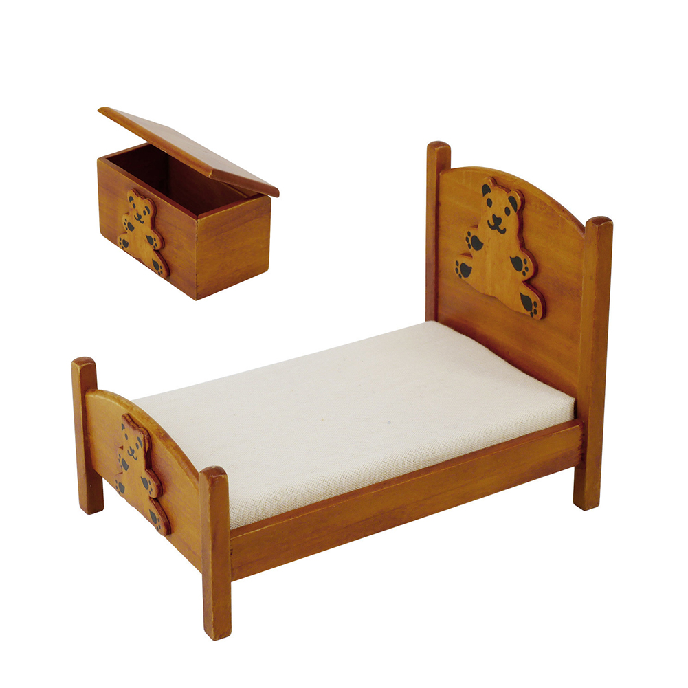 1:12木製ミニ家具クマ柄寝室モデルセットおもちゃキット子供用