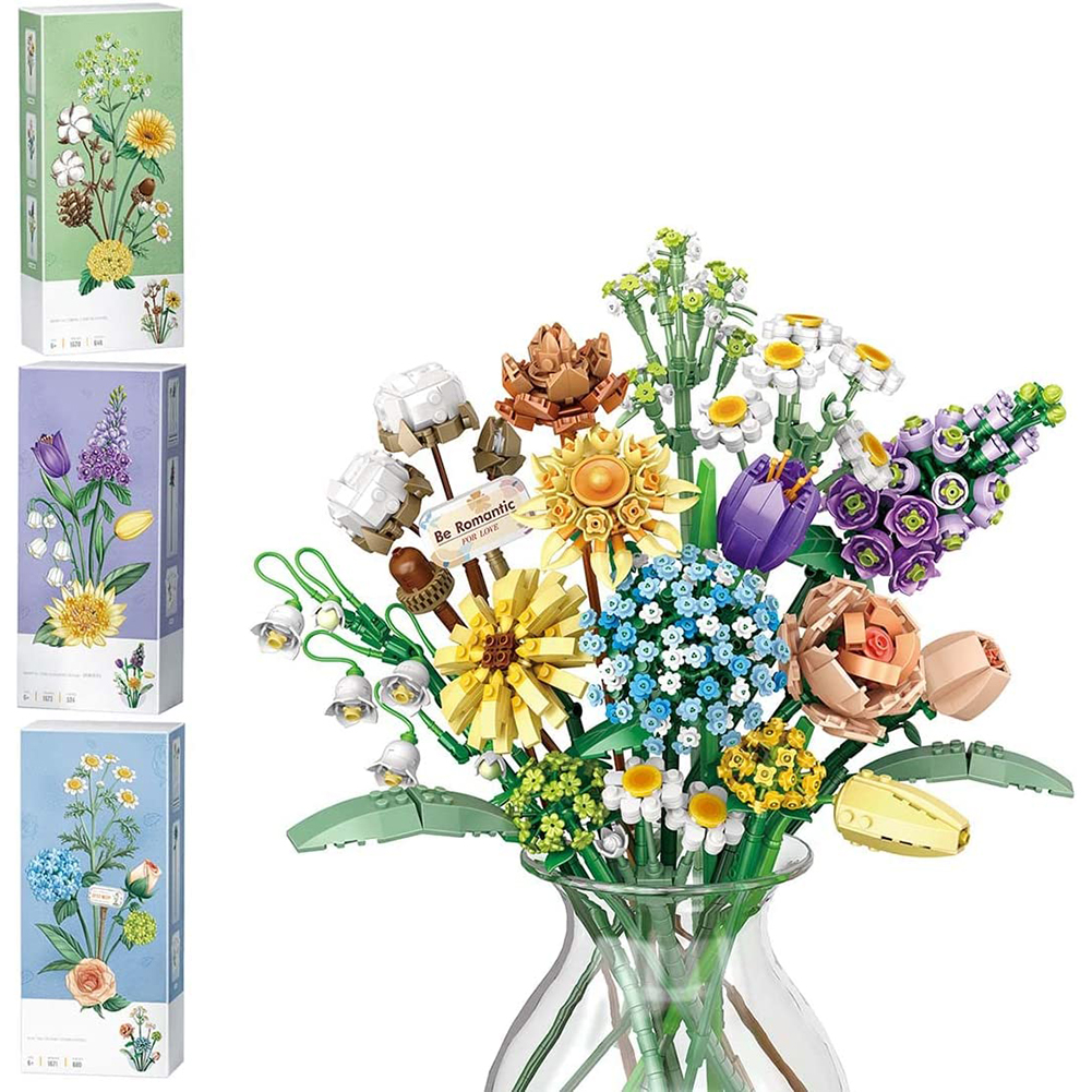 装飾造花 組み立て簡単 カラフル ミニビルディングブロック ブーケ 誕生日に最適なギフト