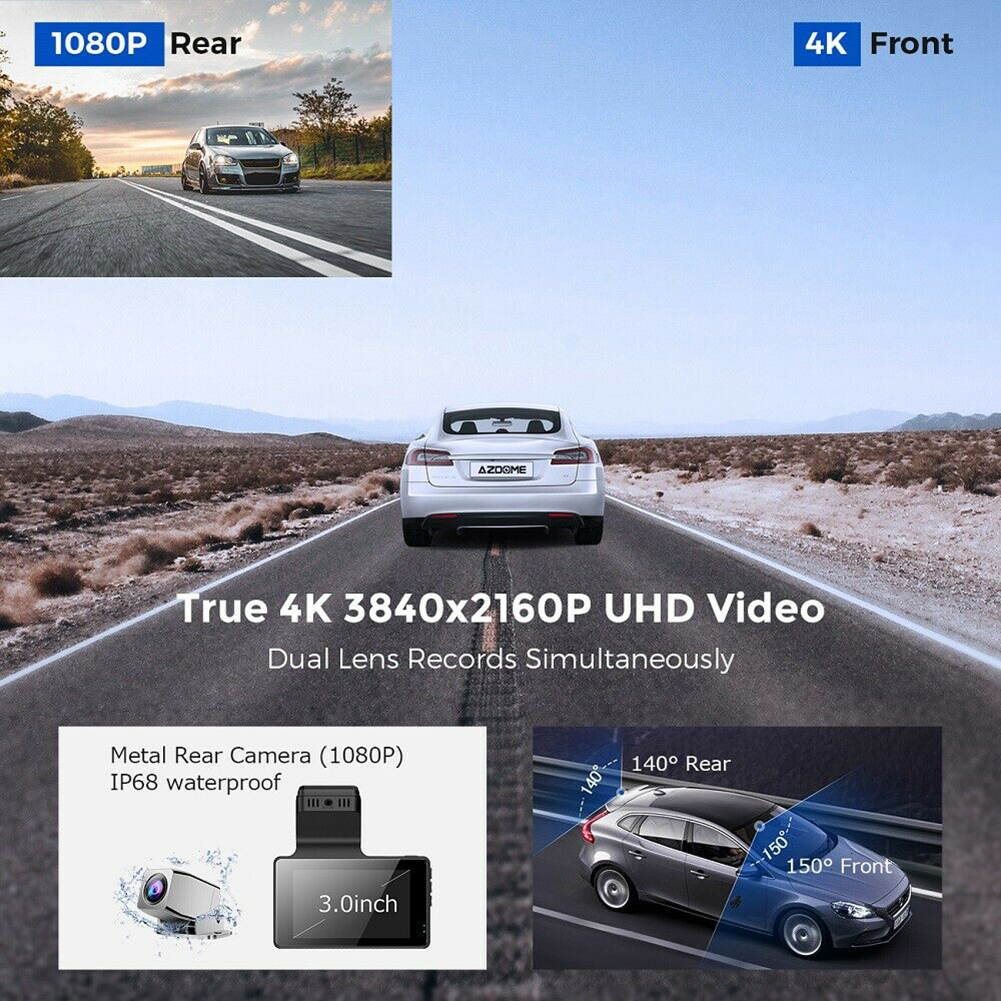 4k + 1080p 車 DVR デュアル ダッシュ カム Gps および Wifi カメラ レコーダー 32GB Sd カード ナイト ビジョン パーキング モニター付