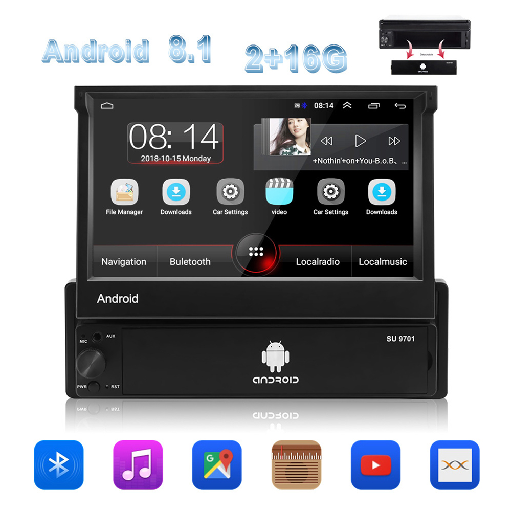 Android 9.1 1 Din カー ラジオ Gps ナビゲーション 7 インチ Hd 格納式スクリーン システム 2+16g マルチメディア ビデオ プレーヤー