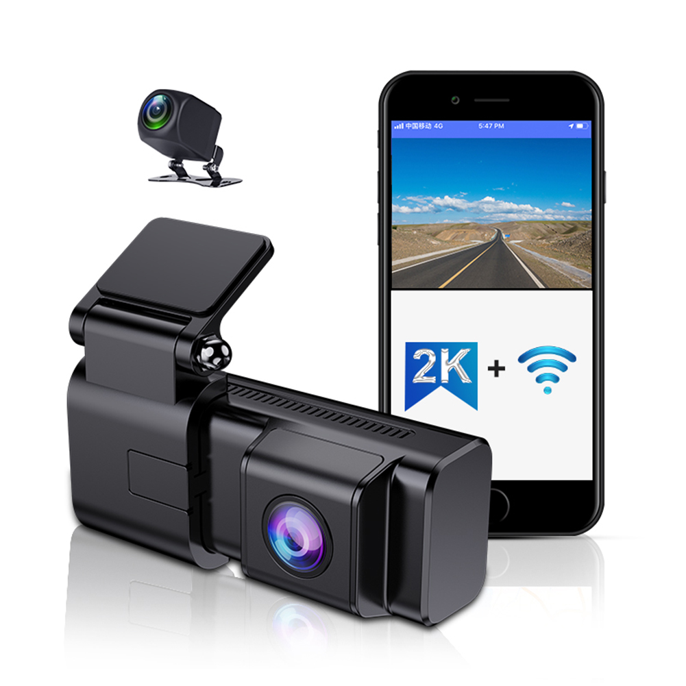 Wifi ダッシュ カム 2k HD フロント リア デュアル カメラ スクリーンレス ドライビング レコーダー 電話アプリ 相互接続された車の DVR