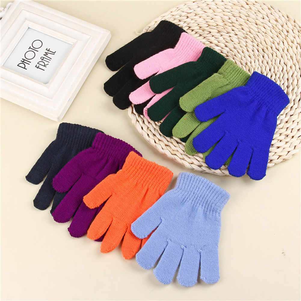 Unisex Kids Winter Warm Stretch Gloves Solid Color
