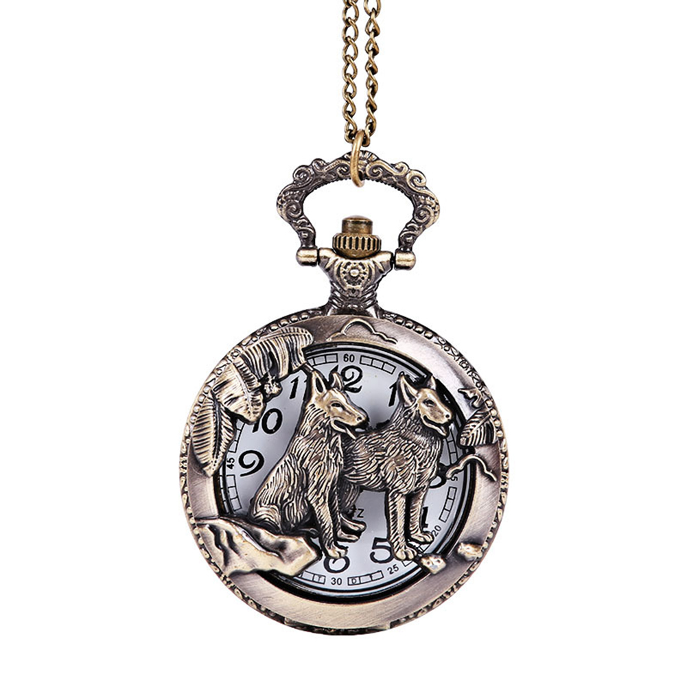 Buy Retro Bronze Dog Quartz Pocket Watch with Necklace Chain Women Mens Cool Pendant Clock