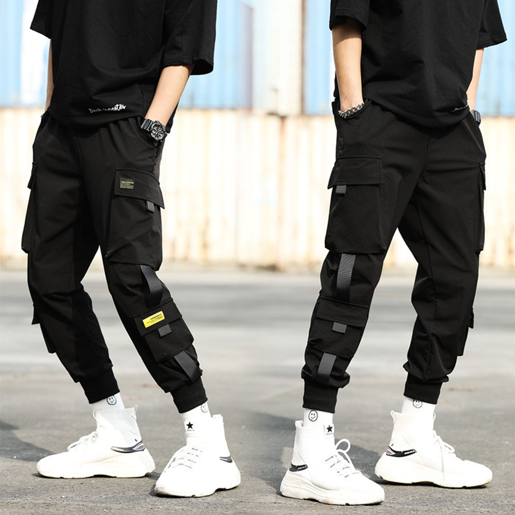 Mens Multi-pocket Harem Pants Jogger Trousers Cargo Combat Street Hip-hop Loose