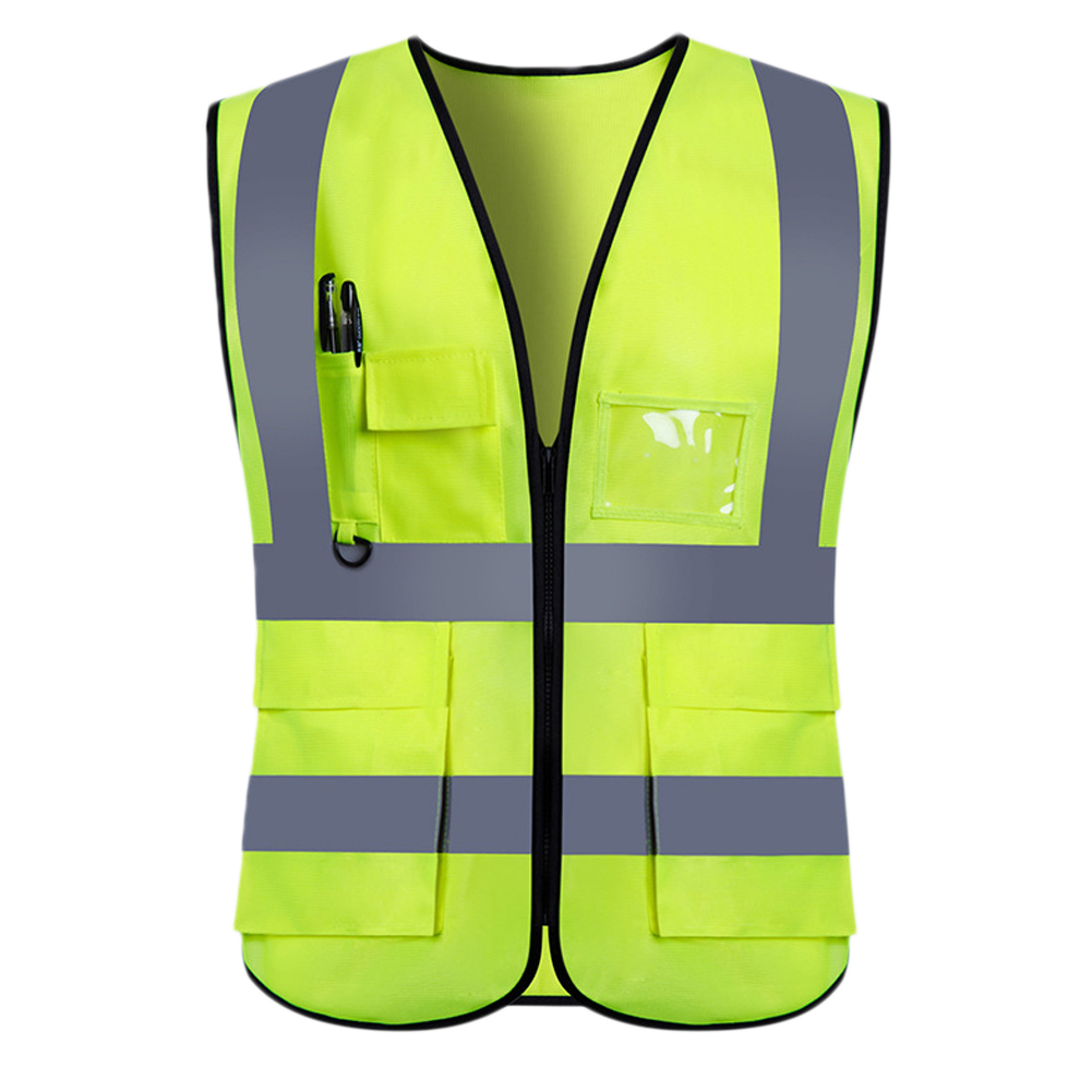 Adults High Visibility 5 Pockets Safety Reflective Zipper Vest Warning ...