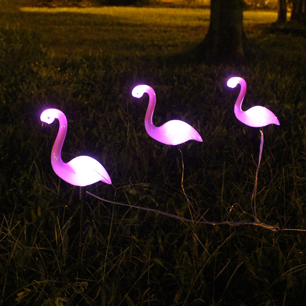 3pcs Set Solar Powered Pink Flamingo Yard Garden Landscape